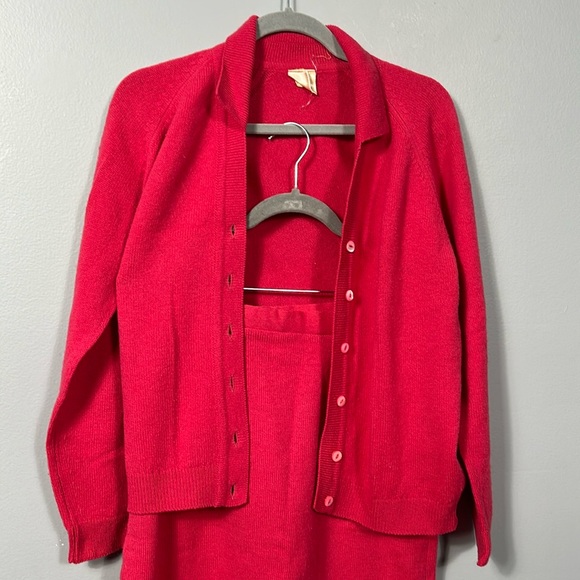 St Michael Shetland Wool Knit Skirt Sweater Set Pink size 12 vintage - Picture 2 of 14